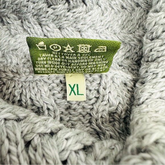 Carraig Donn Irish XL Gray 100% Wool Fisherman  Cable Knit Turtleneck Sweater - Picture 11 of 13